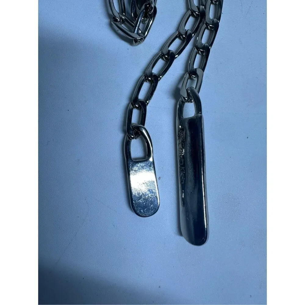 Vintage Calvin Klein Silver Tone Geometric Chain Belt One size Logo 33” *Notes